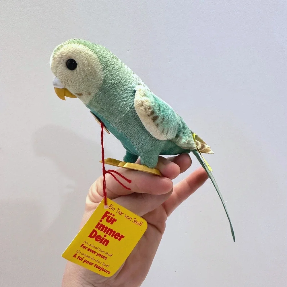 Steiff Franzi Budgie Parakeet Plush Turquoise Green Bird 2534/13 Made in Germany